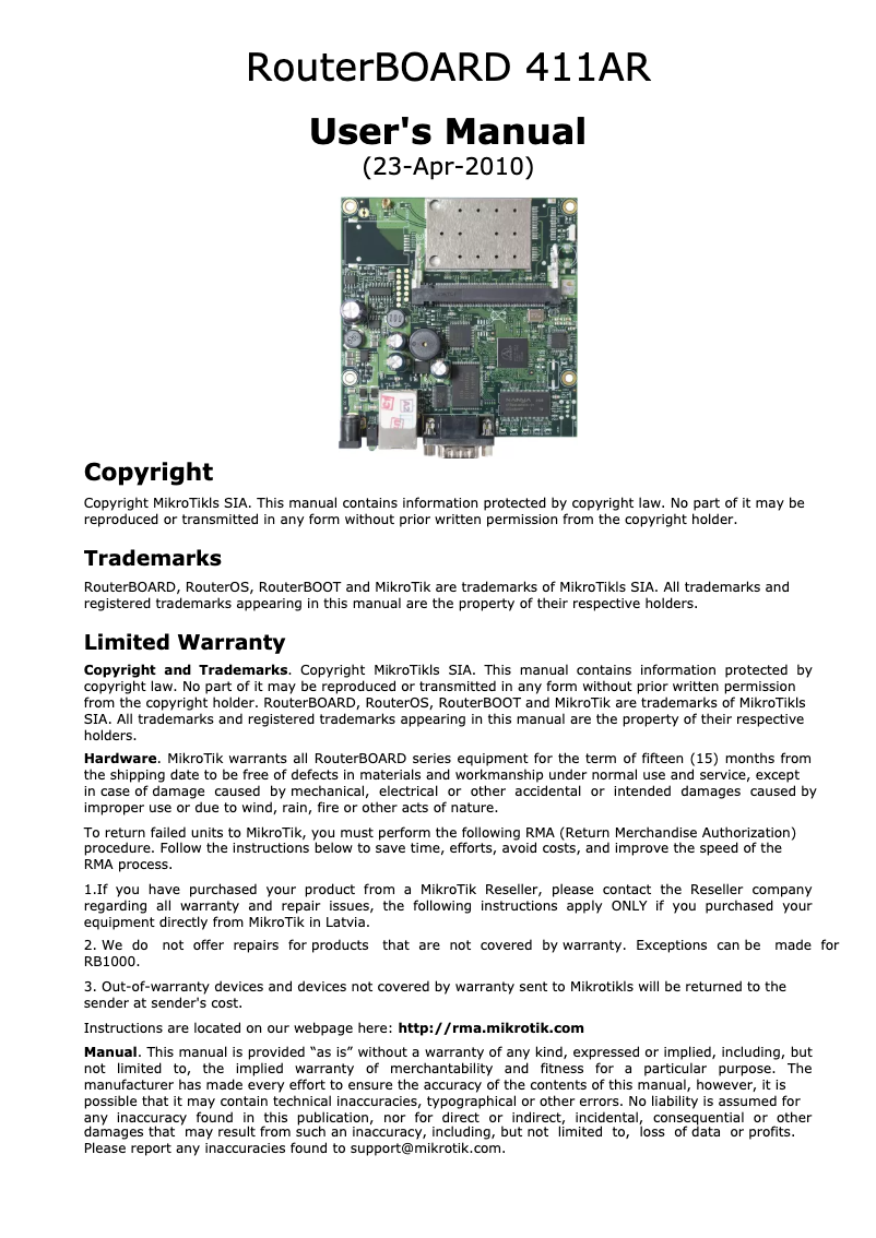 Page n°1 - Manuel utilisateur Mikrotik RB411AR