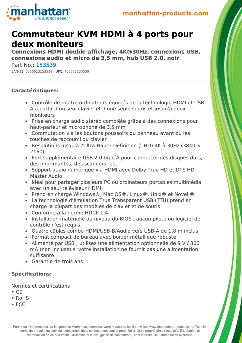 Page 1 de la notice Fiche technique Manhattan 153539