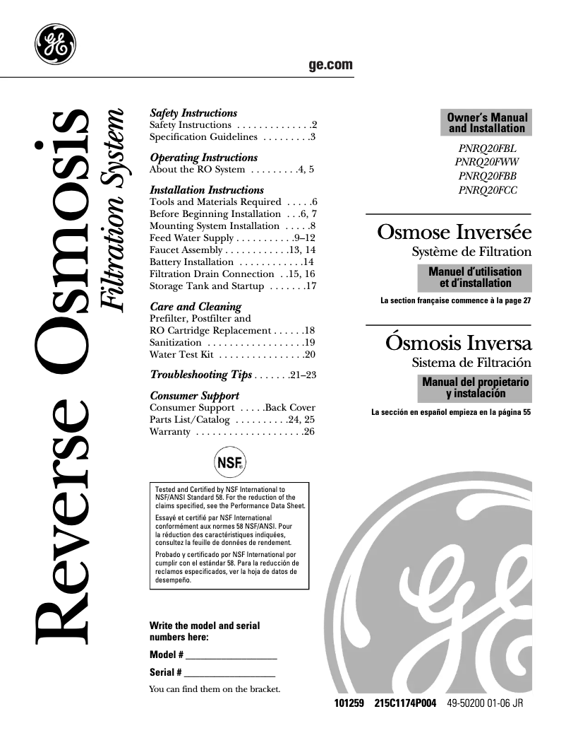 Image de la première page du manuel de l'appareil Profile PNRQ20FBB