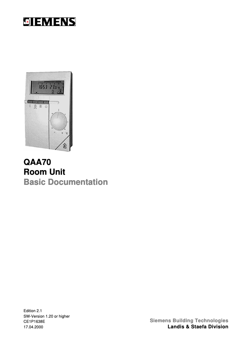 Page 1 de la notice Manuel utilisateur Siemens QAA70