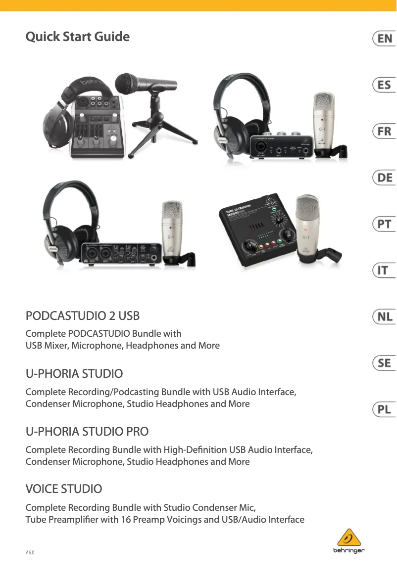 Page 1 de la notice Guide de démarrage rapide Behringer U-Phoria Studio