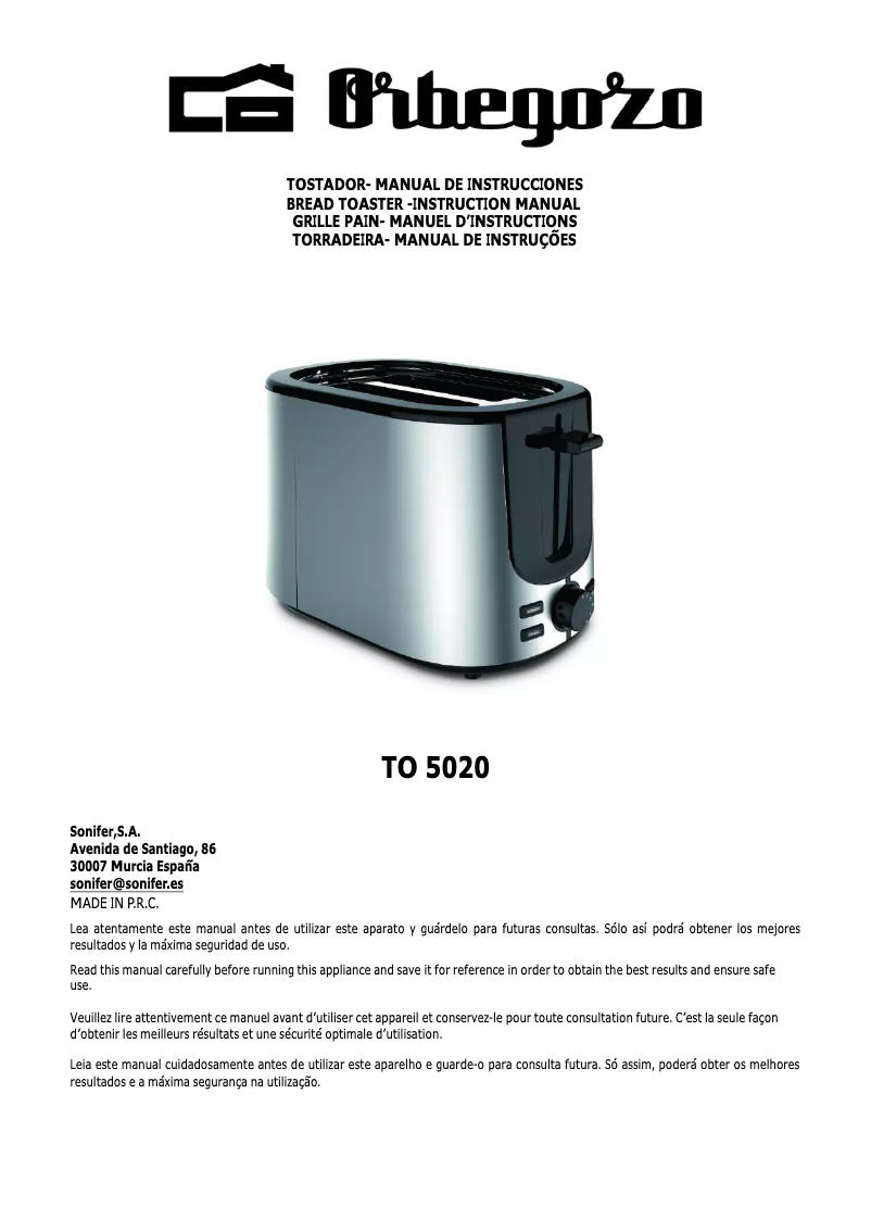 Página 1 del manual Manual de usuario Orbegozo TO 5020
