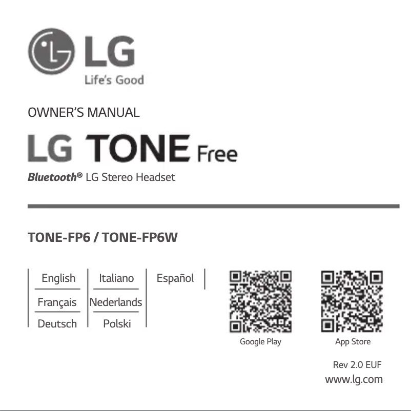 Page 1 de la notice Manuel utilisateur LG Tone Free TONE-FP6W
