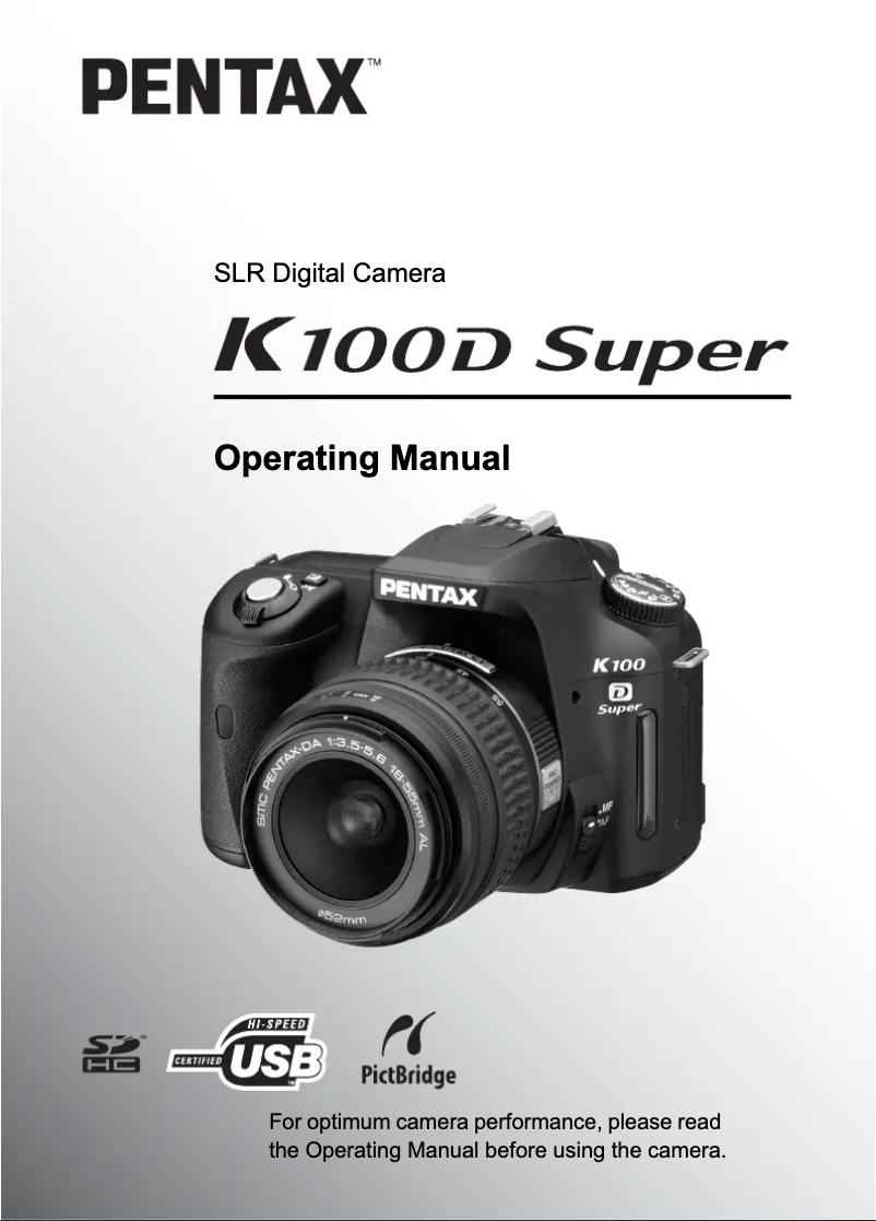 Image de la première page du manuel de l'appareil K100D Super