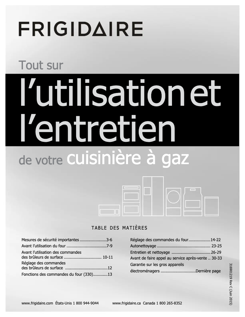 Page 1 de la notice Manuel utilisateur Frigidaire FGGF3032MF