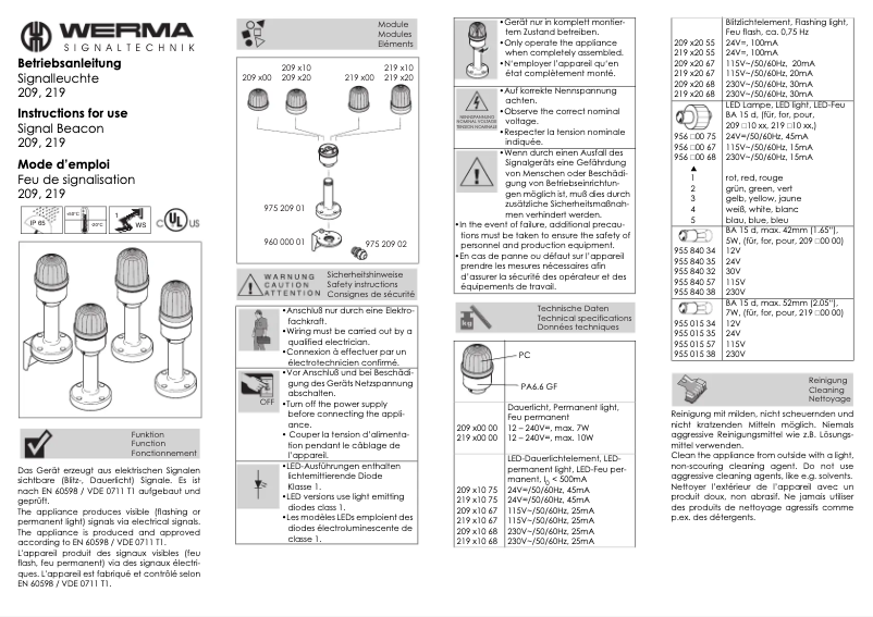 Page 1 de la notice Manuel utilisateur Werma 219.400.00