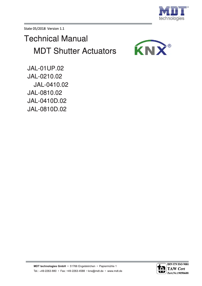 Page 1 de la notice Manuel utilisateur MDT JAL-0210.02