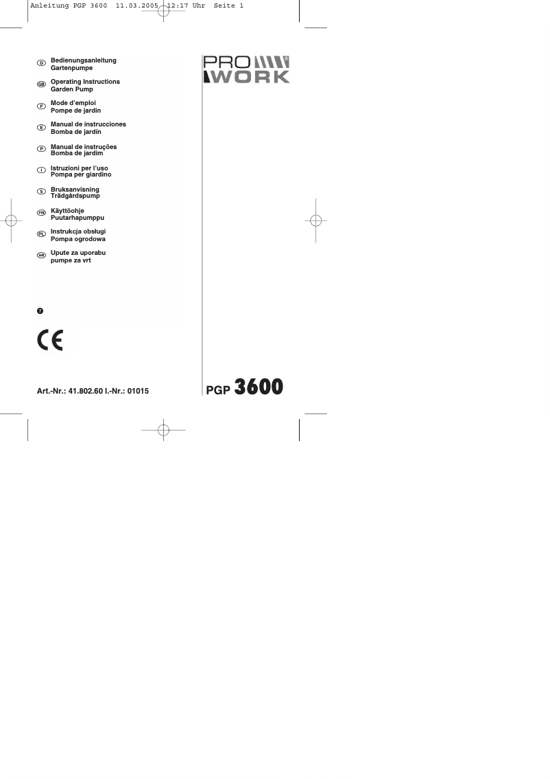Page n°1 - Manuel utilisateur Prowork PGP 3600