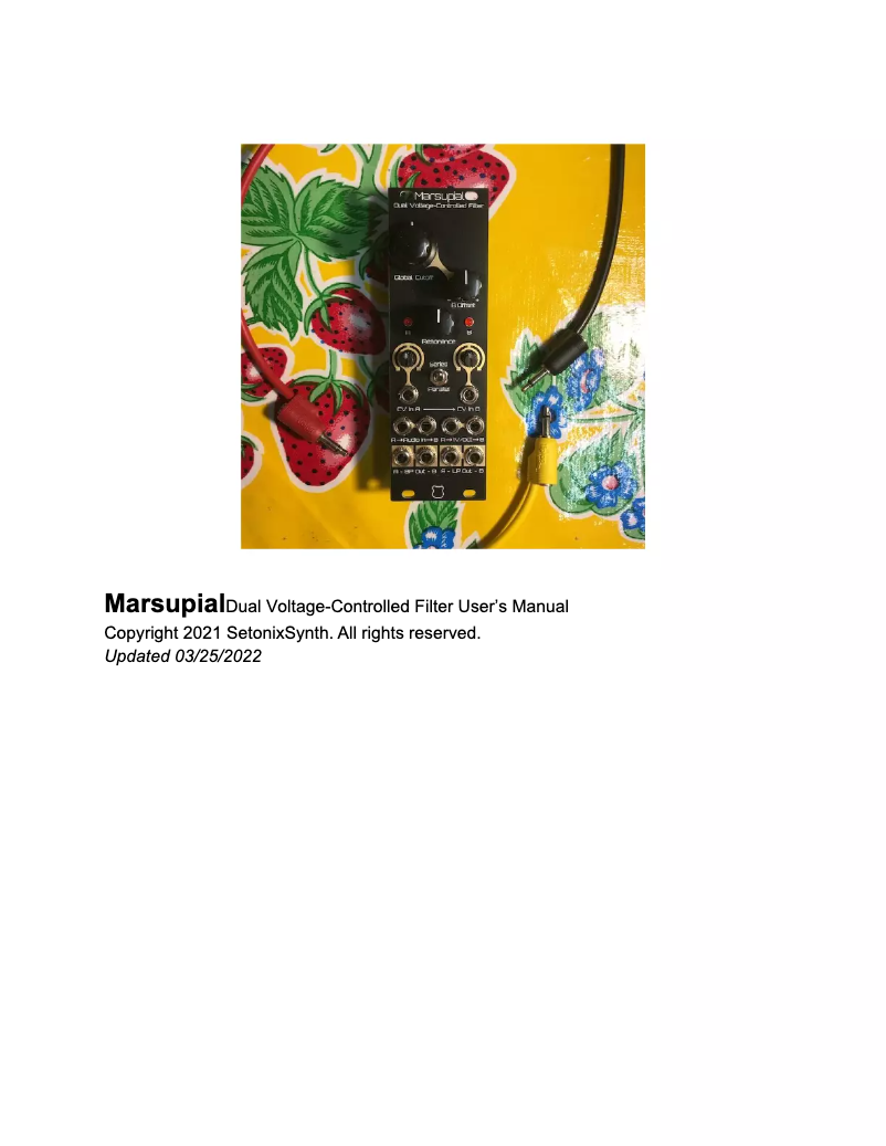 Page 1 de la notice Manuel utilisateur SetonixSynth Marsupial