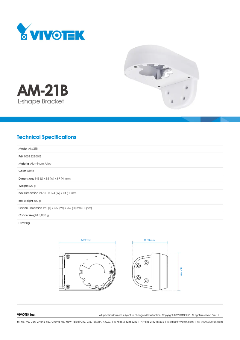 Page 1 de la notice Fiche technique Vivotek AM-21B