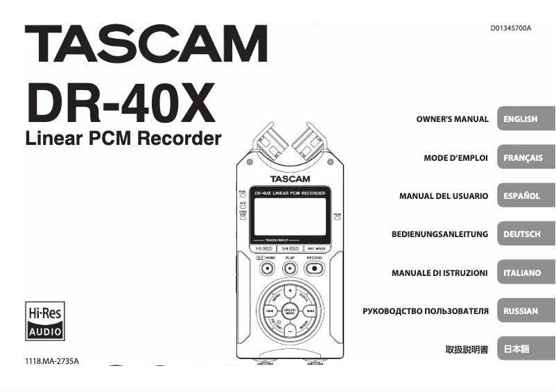 Page 1 de la notice Manuel utilisateur Tascam DR-40X