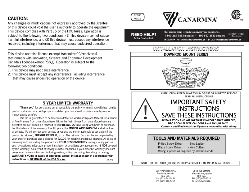 Page 1 de la notice Manuel utilisateur Canarm Maud