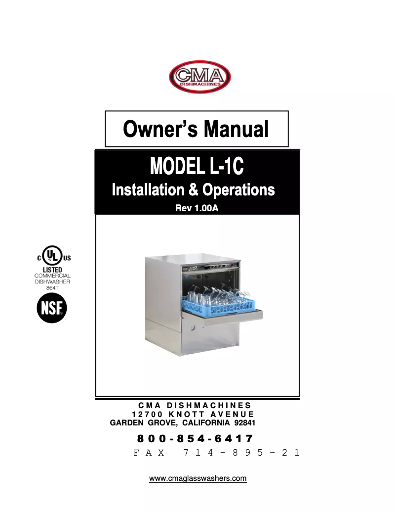 Page n°1 - Manuel utilisateur CMA Dishmachines L-1C