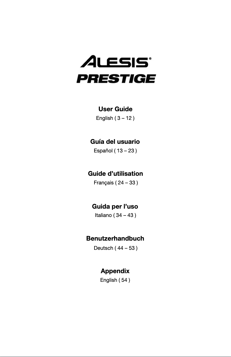Page n°1 - Manuel utilisateur Alesis Prestige