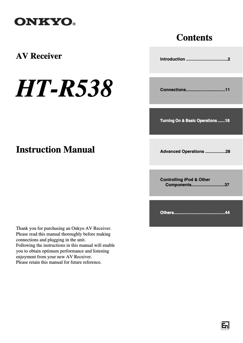 Page 1 of the manual User Manual Onkyo HT-S3305 B