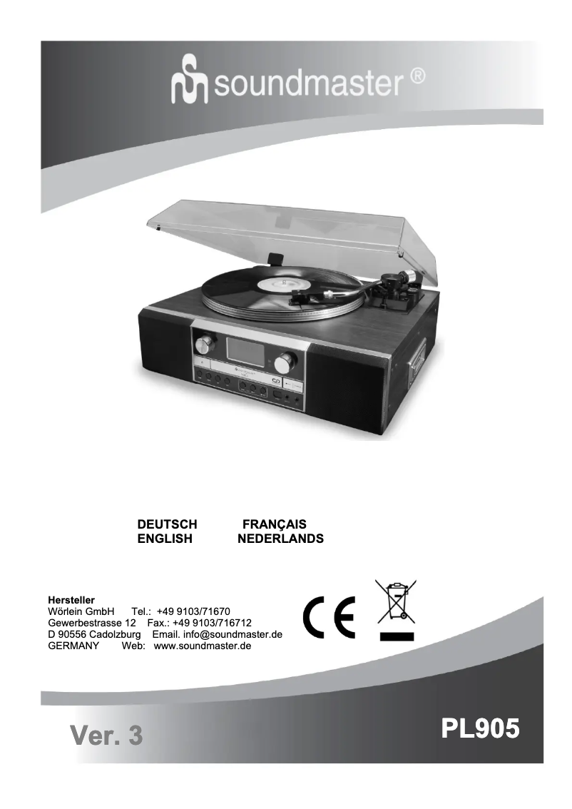 Page 1 de la notice Manuel utilisateur Soundmaster PL905