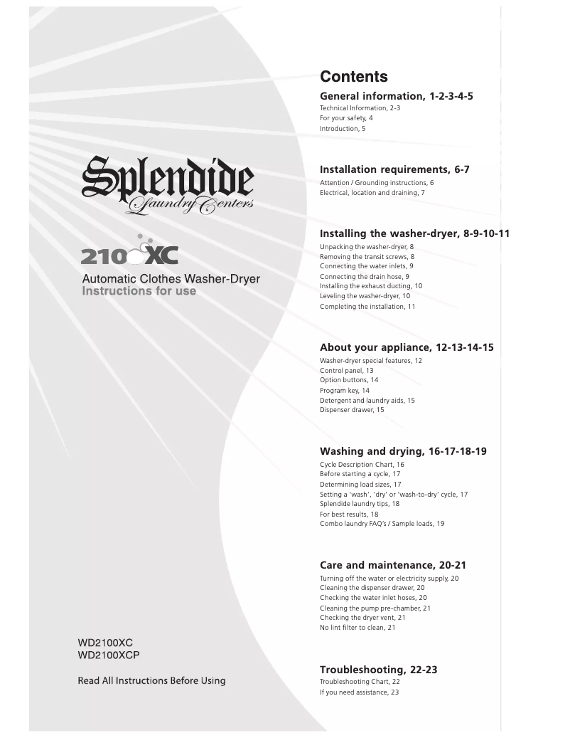 Page n°1 - Manuel utilisateur Splendide WD2100XC