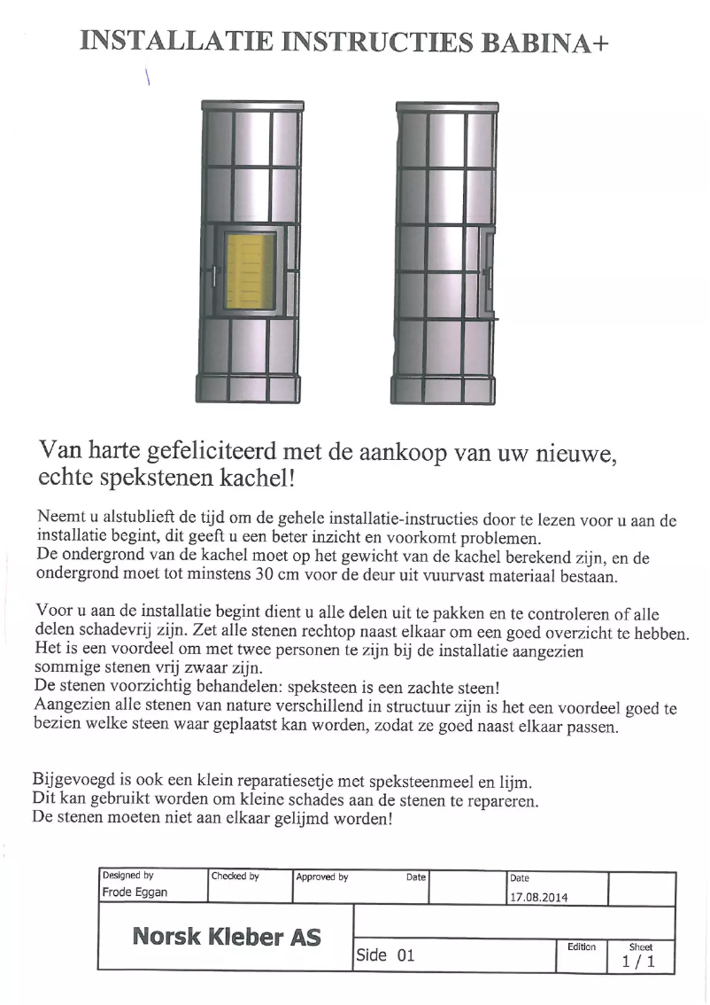 Page 1 de la notice Manuel utilisateur Norsk Kleber Babina +