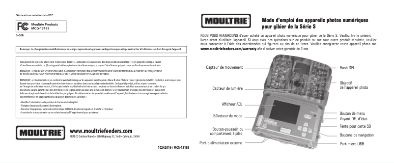 Page 1 de la notice Manuel utilisateur Moultrie S-50i