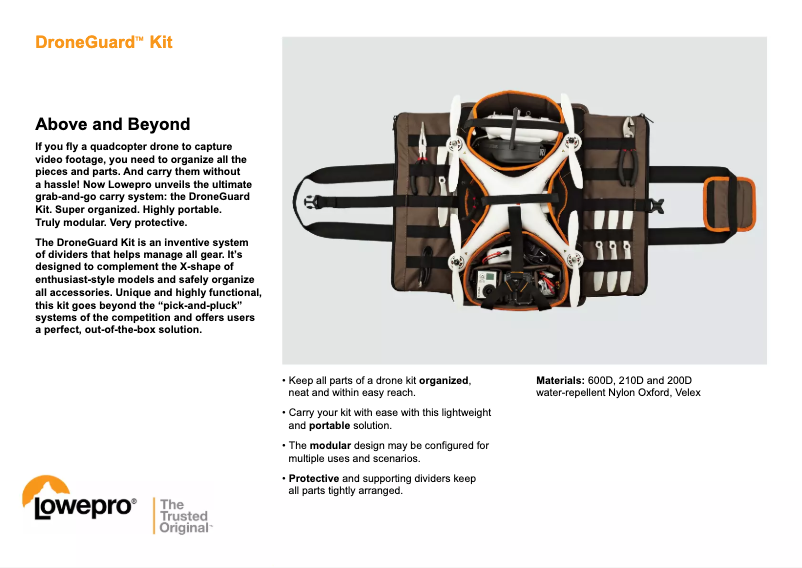 Page 1 de la notice Manuel utilisateur Lowepro DroneGuard Kit