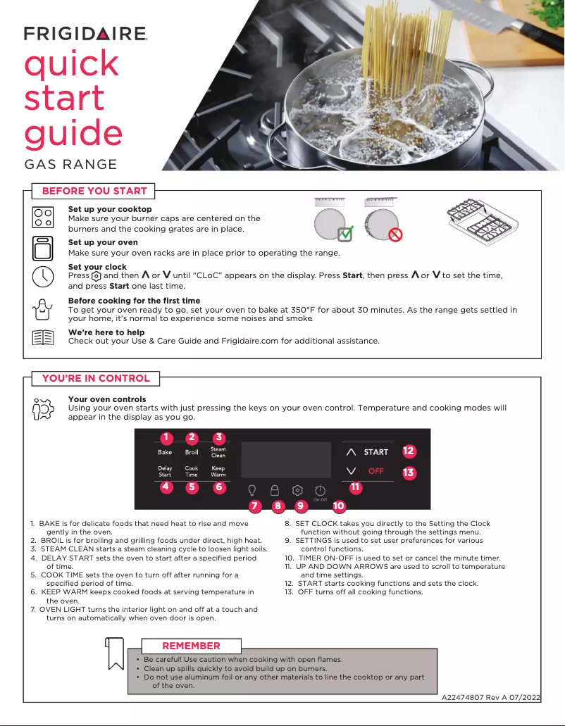 Page n°1 - Guide de démarrage rapide Frigidaire FCFG3062AB