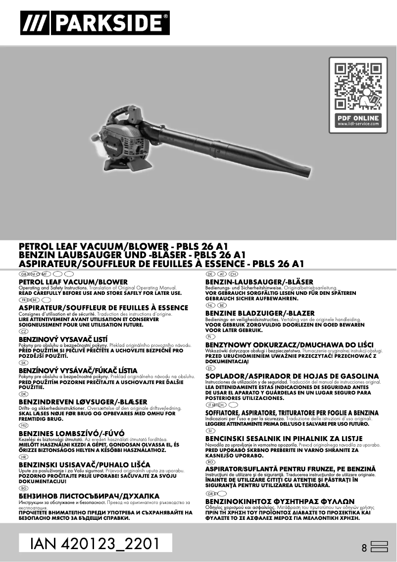 Page 1 de la notice Manuel utilisateur Parkside PBLS 26 A1