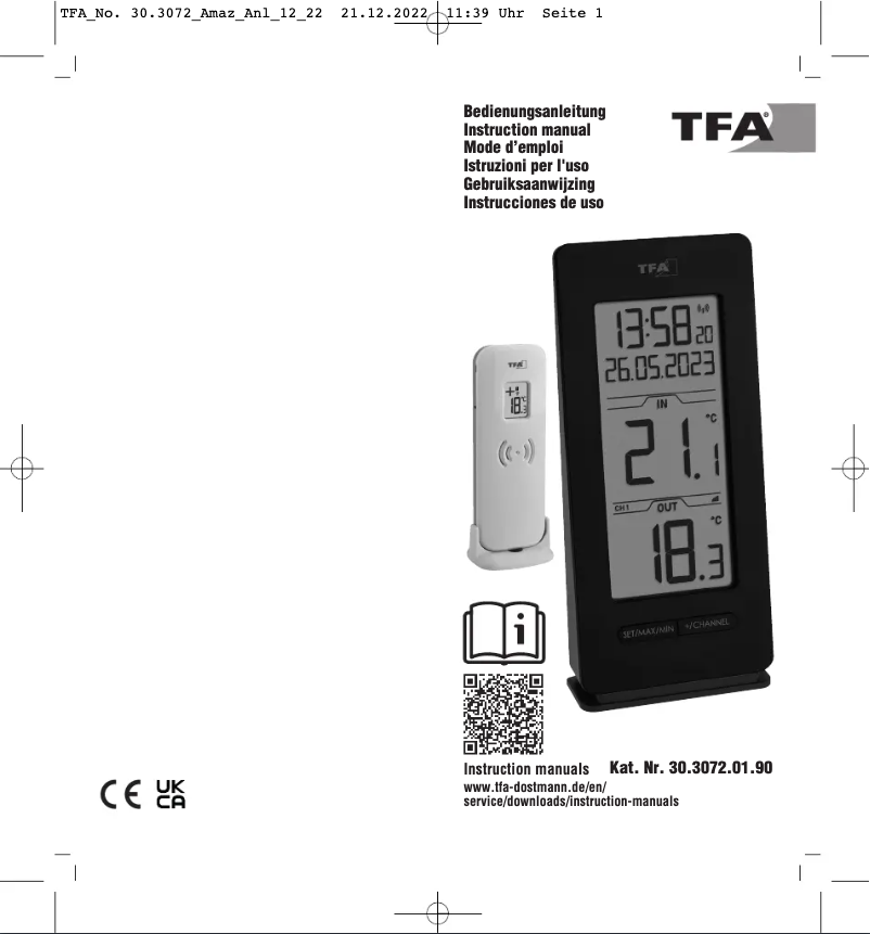 Page n°1 - Manuel utilisateur TFA 30.3072.01.90