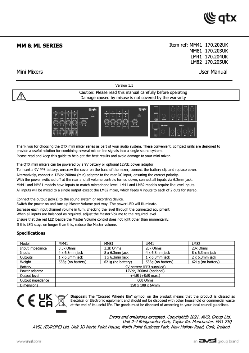 Page n°1 - Manuel utilisateur Qtx MM41