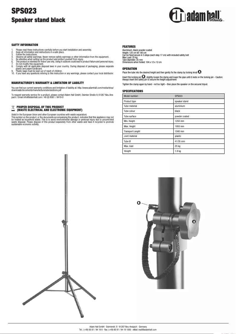 Image de la première page du manuel de l'appareil SPS023