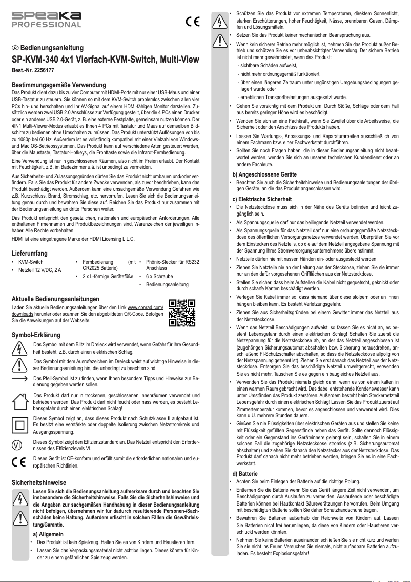 Page n°1 - Manuel utilisateur Speaka SP-KVM-340