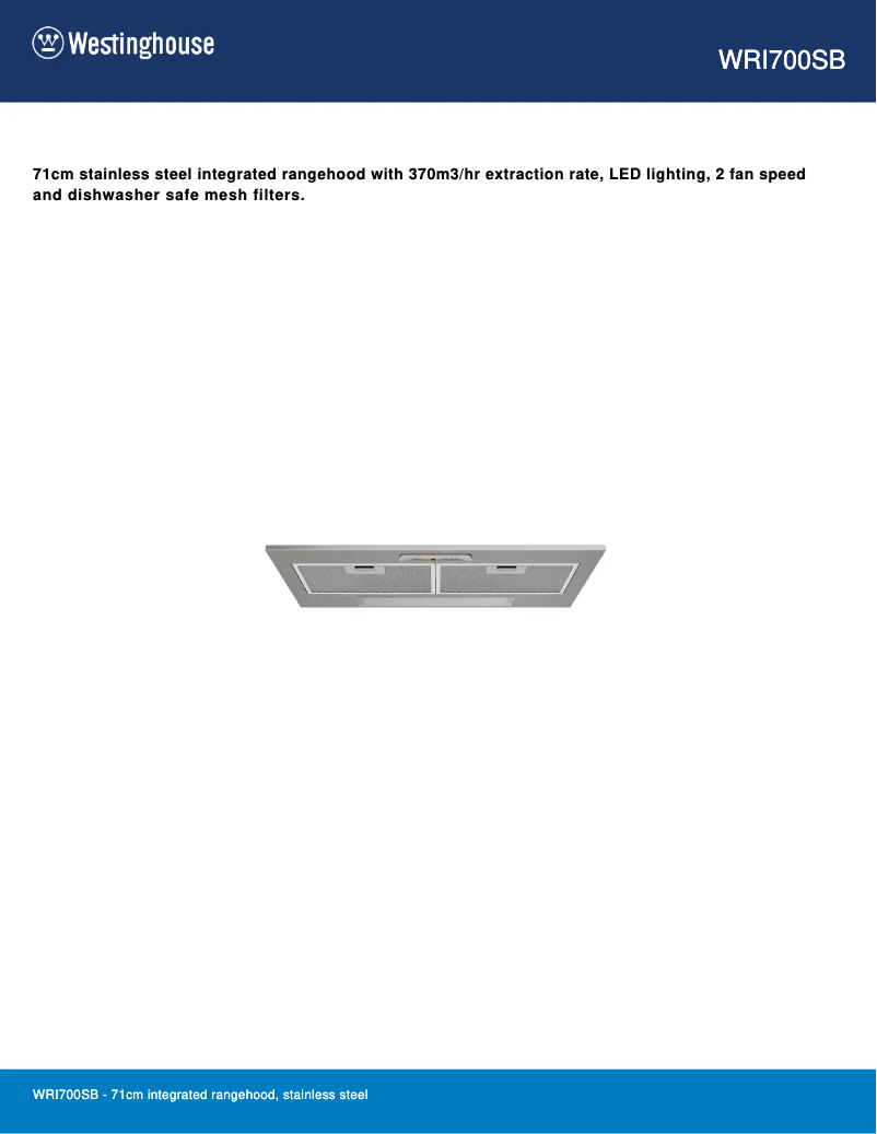 Page 1 de la notice Fiche technique Westinghouse WRI700SB