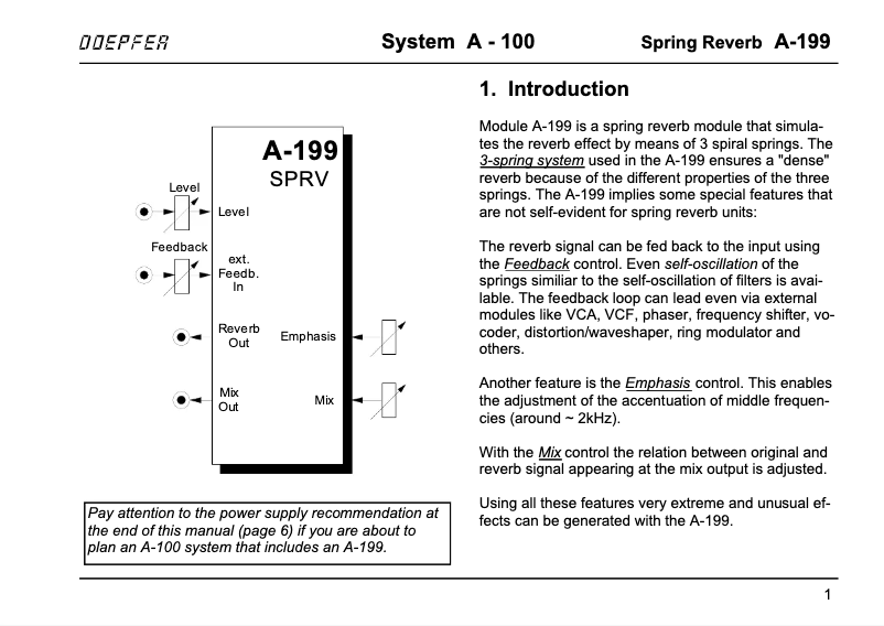 Page 1 de la notice Manuel utilisateur Doepfer A-199