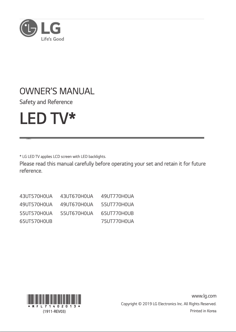 Page 1 de la notice Manuel utilisateur LG 55UT570H0UA