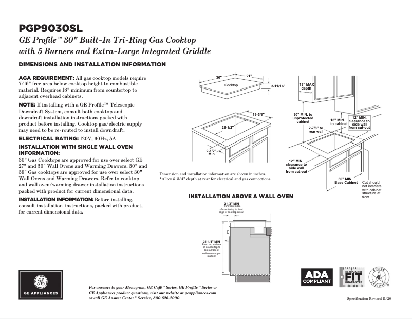 Page n°1 - Fiche technique GE PGP9030SLSS