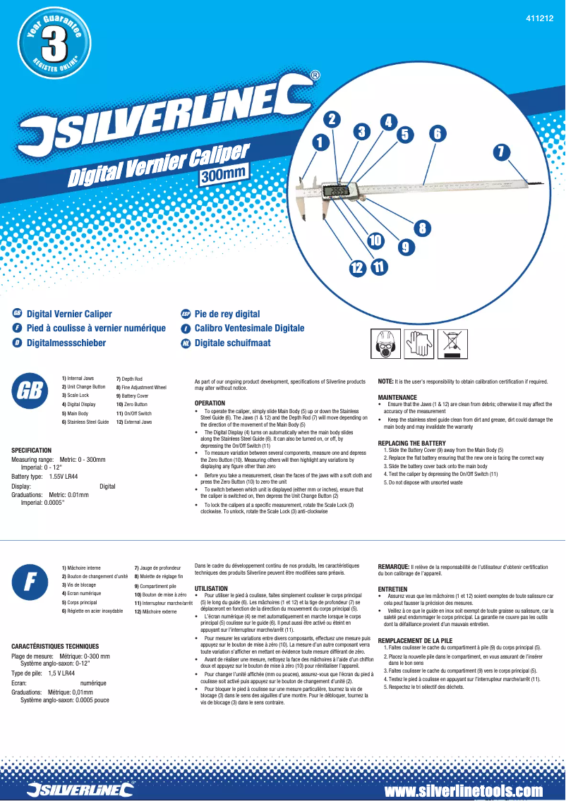 Page n°1 - Manuel utilisateur Silverline 411212