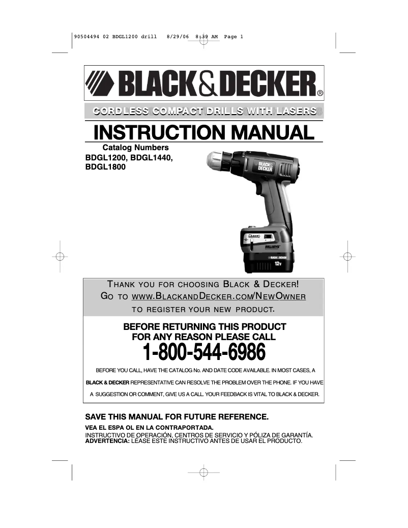 Page 1 de la notice Manuel utilisateur Black & Decker BDGL1200