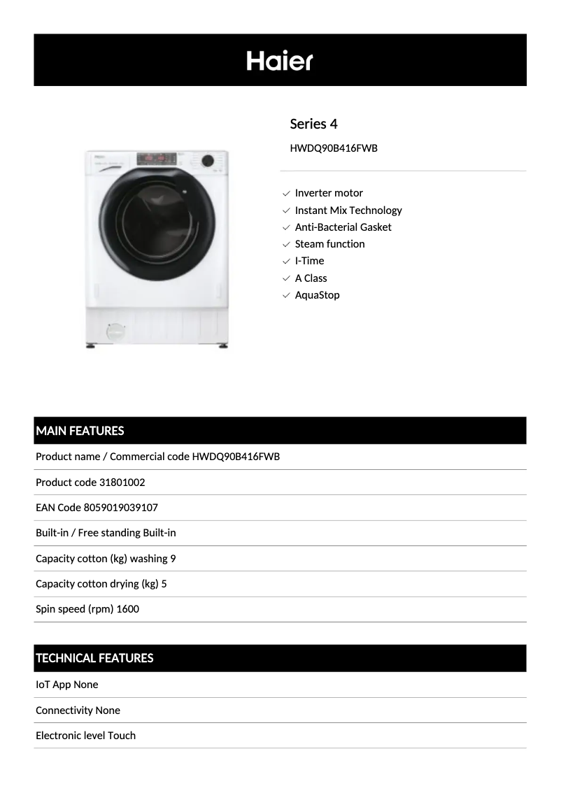 Image de la première page du manuel de l'appareil HWDQ90B416FWB