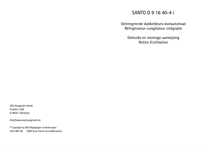 Page n°1 - Manuel utilisateur AEG-Electrolux Santo D 91640 I