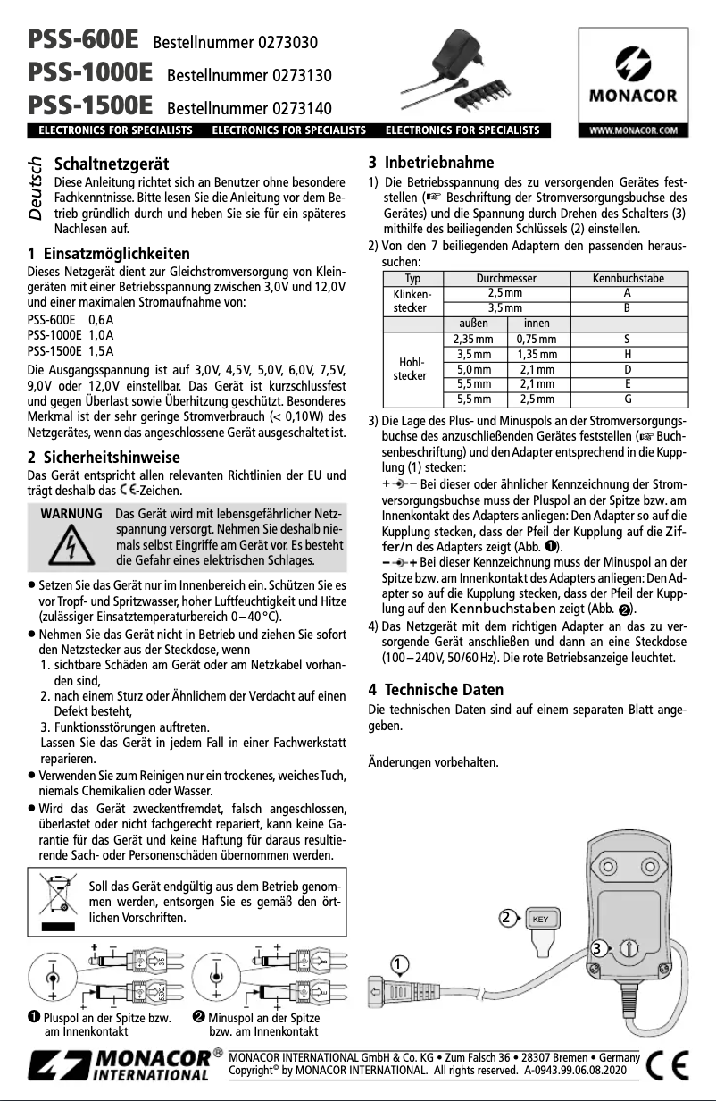 Page n°1 - Manuel utilisateur Monacor PSS-1500E