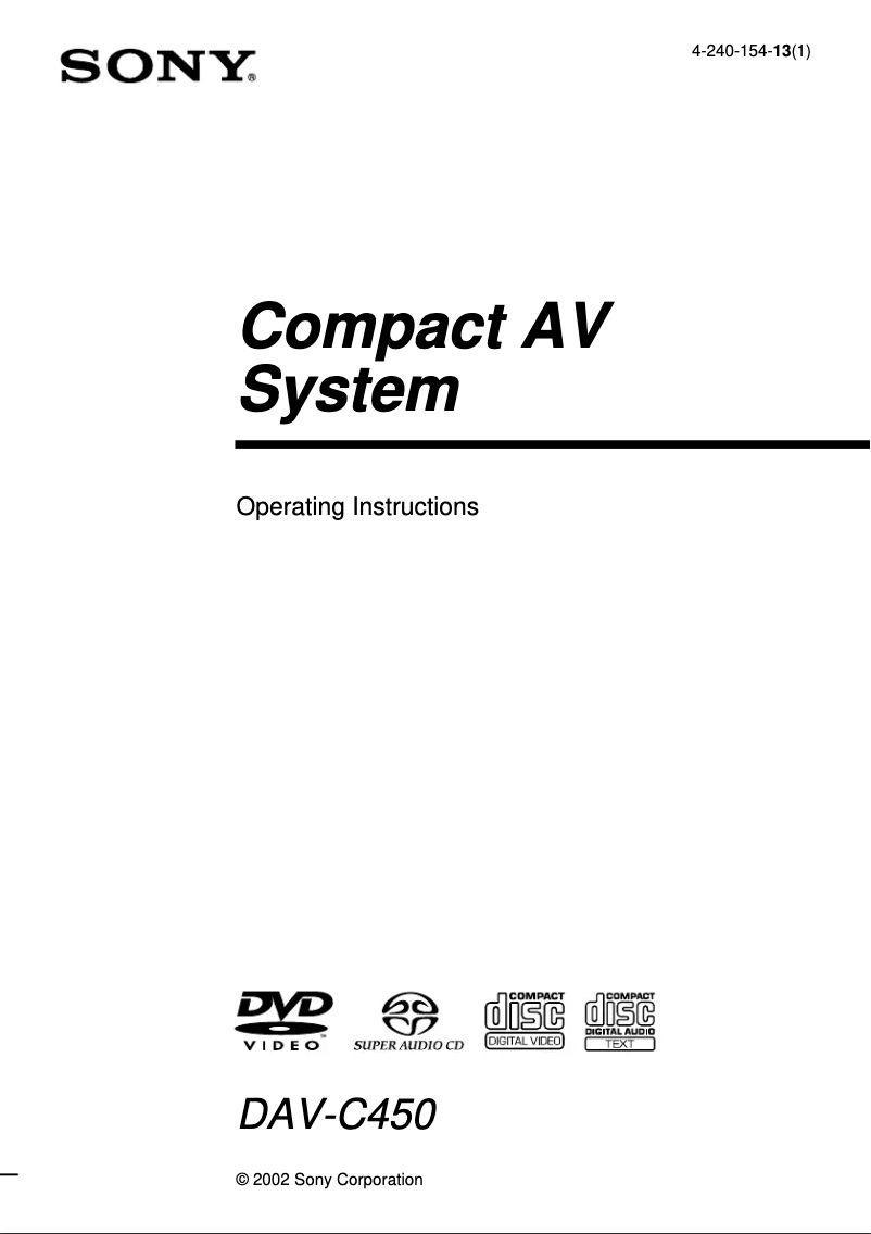Page n°1 - Manuel utilisateur Sony DAV-C450