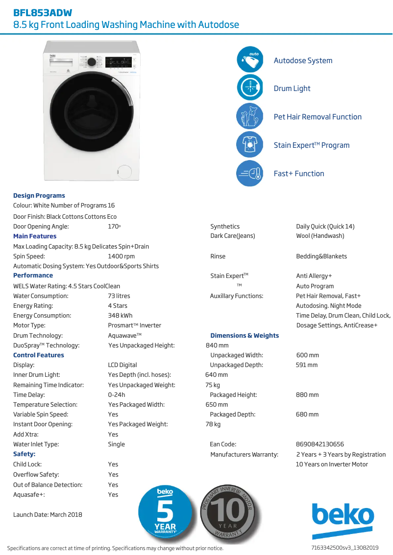 Image de la première page du manuel de l'appareil BFL853ADW