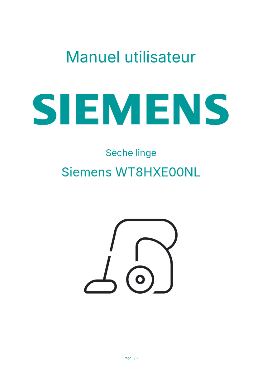 Page n°1 - Manuel utilisateur Siemens WT8HXE00NL