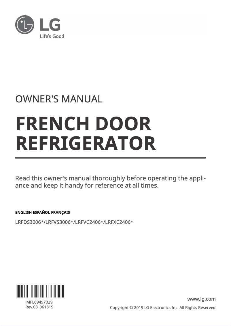 Page 1 de la notice Manuel utilisateur LG LRFVS3006D