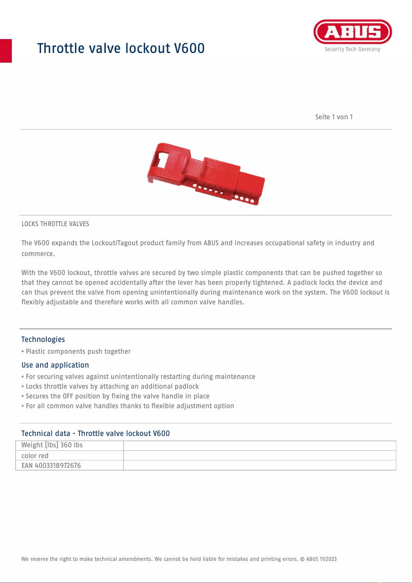 Image de la première page du manuel de l'appareil V600