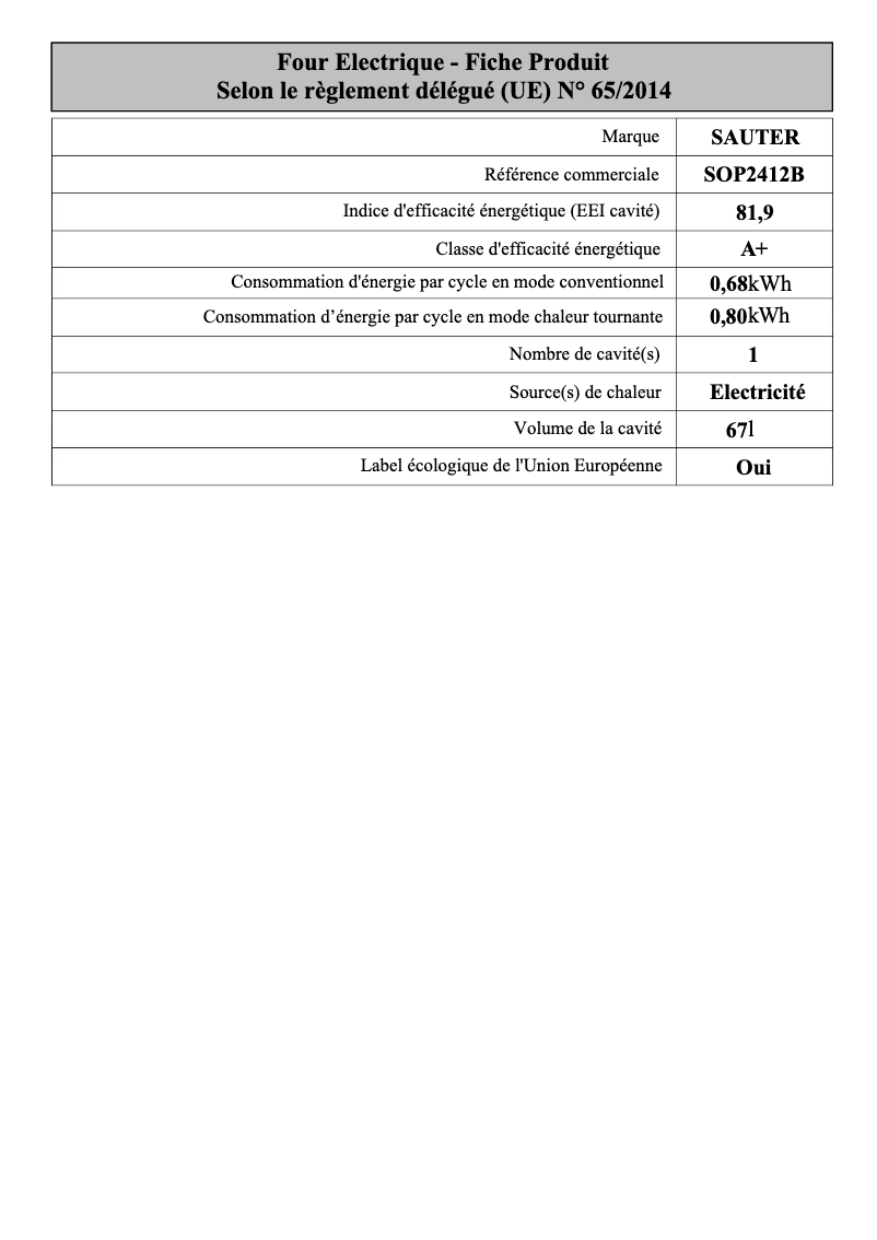 Page 1 de la notice Fiche technique Sauter SOP2412B