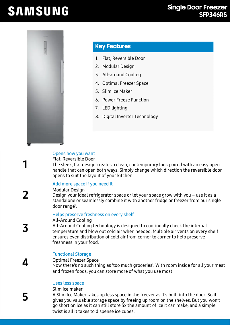 Page 1 de la notice Fiche technique Samsung SFP346RS