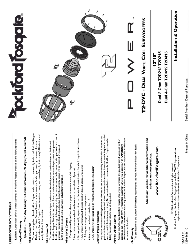 Page n°1 - Manuel utilisateur Rockford Fosgate Power T2 T2D212