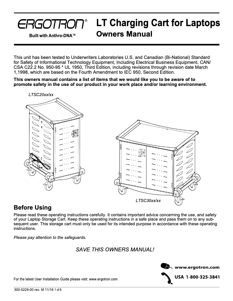 Página 1 del manual Manual de usuario Ergotron LTSC20WH/SM