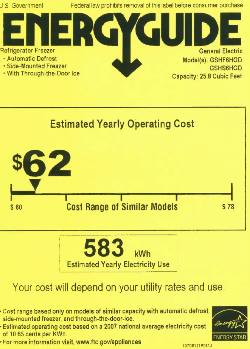 Page 1 of the manual Energy Label GE GSHF6HGDCC