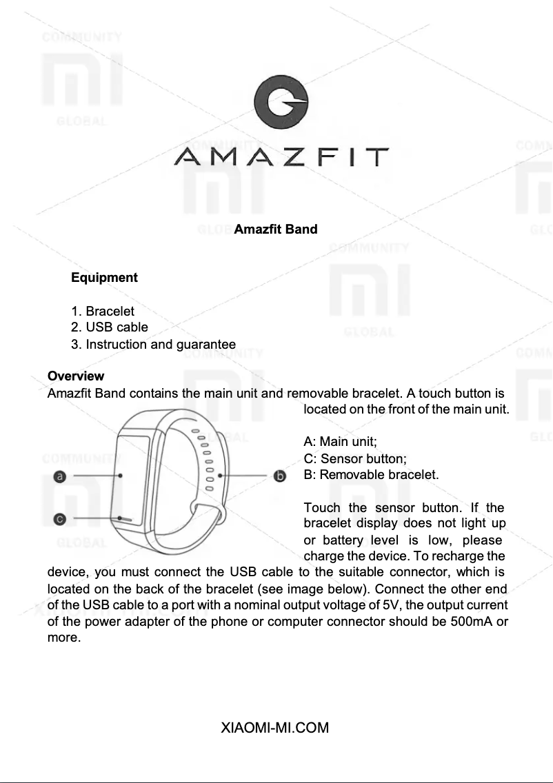 Page 1 de la notice Manuel utilisateur Xiaomi Amazfit